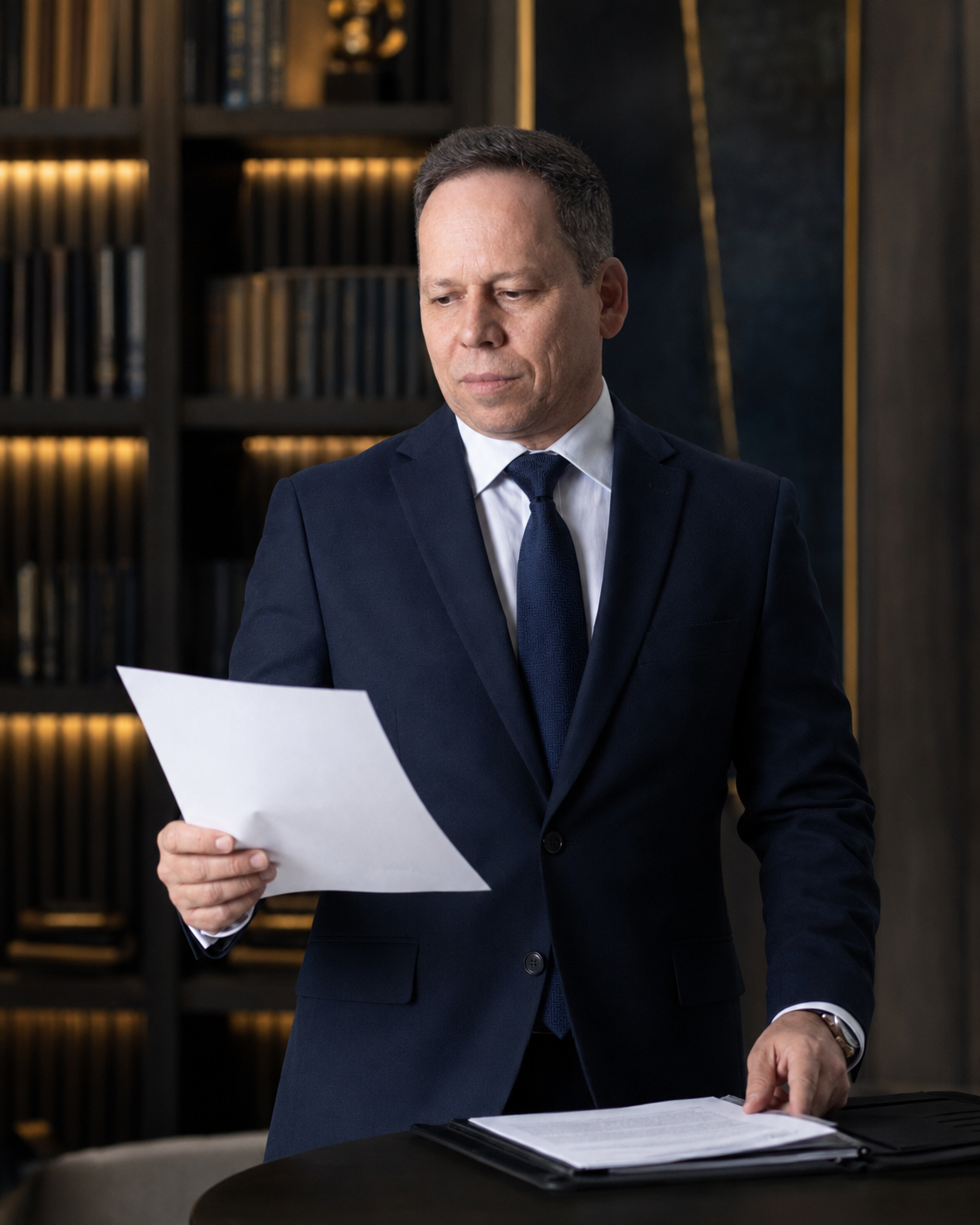 Dimas Araújo analisando documentos tributários e estratégias fiscais